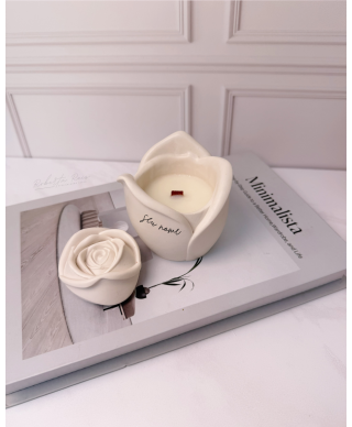 kit Vela Aromática e Bandeja Artesanal – Pote Floral Rosa
