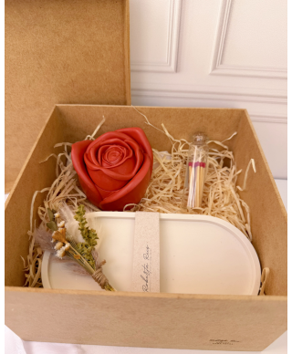 kit Vela Aromática e Bandeja Artesanal – Pote Floral Rosa