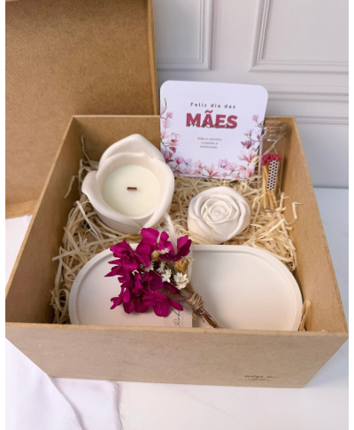 kit Dia das Mães Vela  e Bandeja  – Pote Floral Rosa
