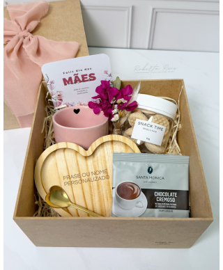 Kit Dia das Mães  Xícara com Pires Coração Personalizado