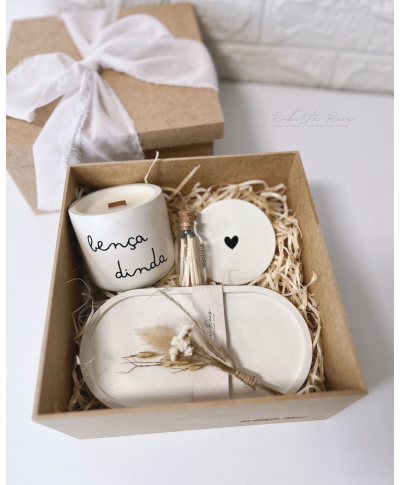 Kit Vela Aromática com Bandeja - bença dinda e dindo