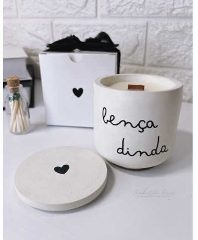 Vela Aromática no Pote Cimento - bença dinda e dindo