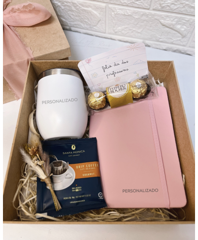 Kit Presente Dia dos Professores Caderneta e Copo Térmico Personalizado