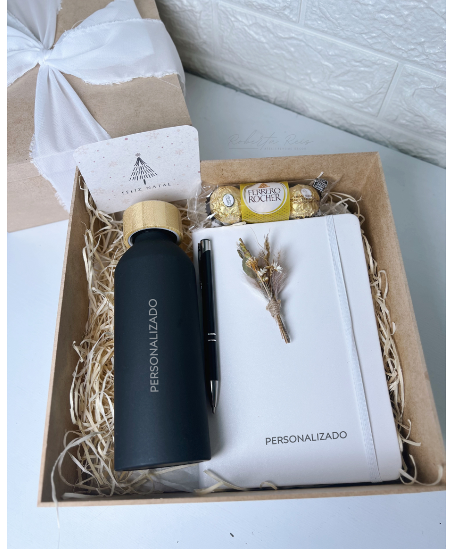 Kit Natal Caderneta e Garrafa Personalizada